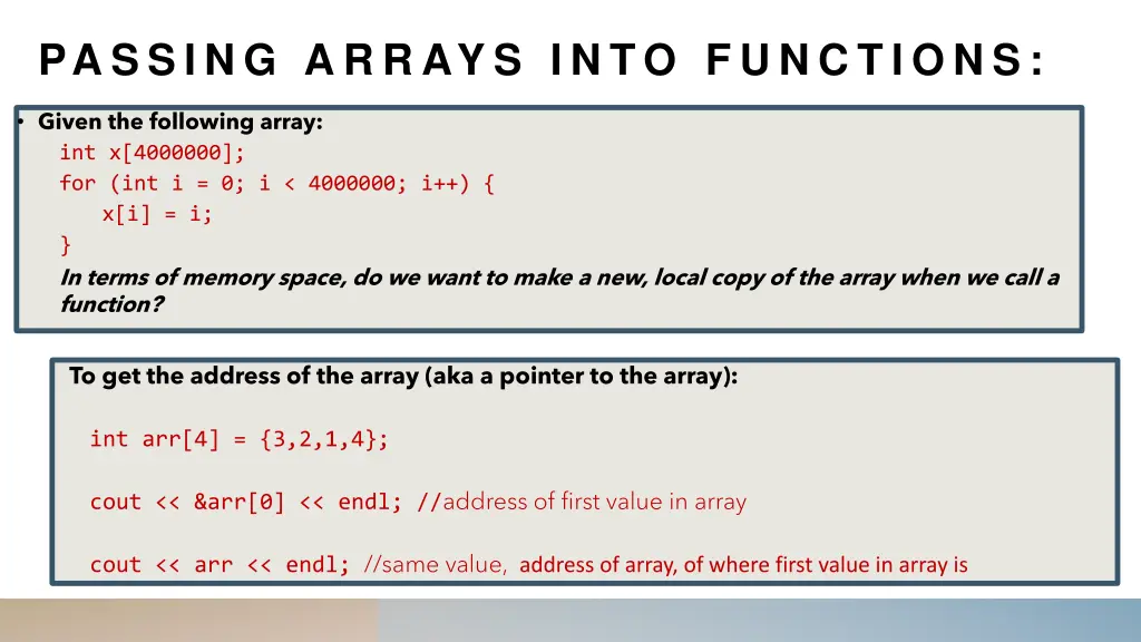 passing arrays into functions