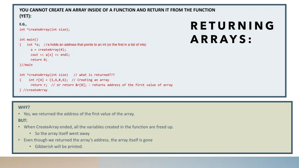 you cannot create an array inside of a function