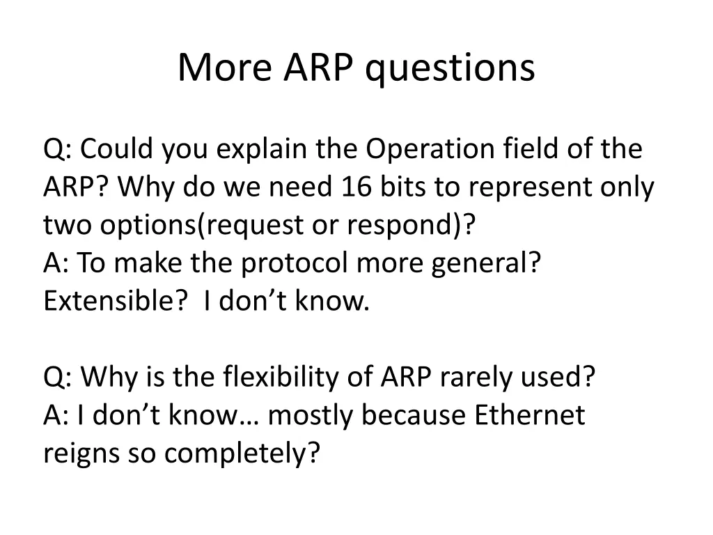 more arp questions