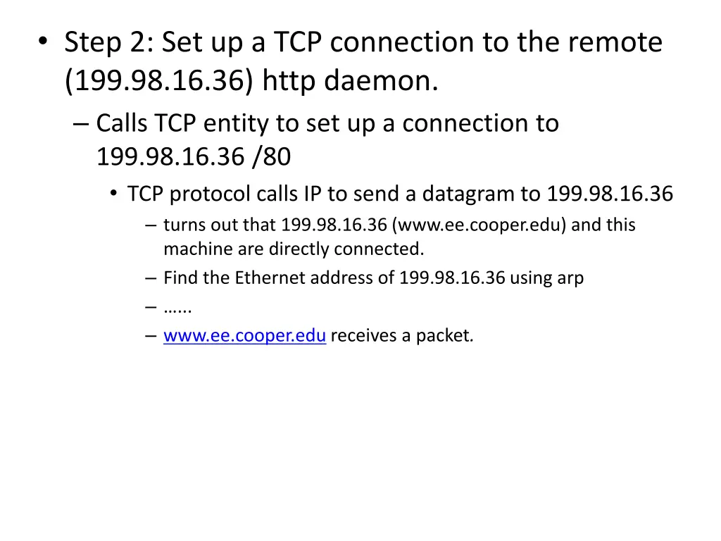 step 2 set up a tcp connection to the remote