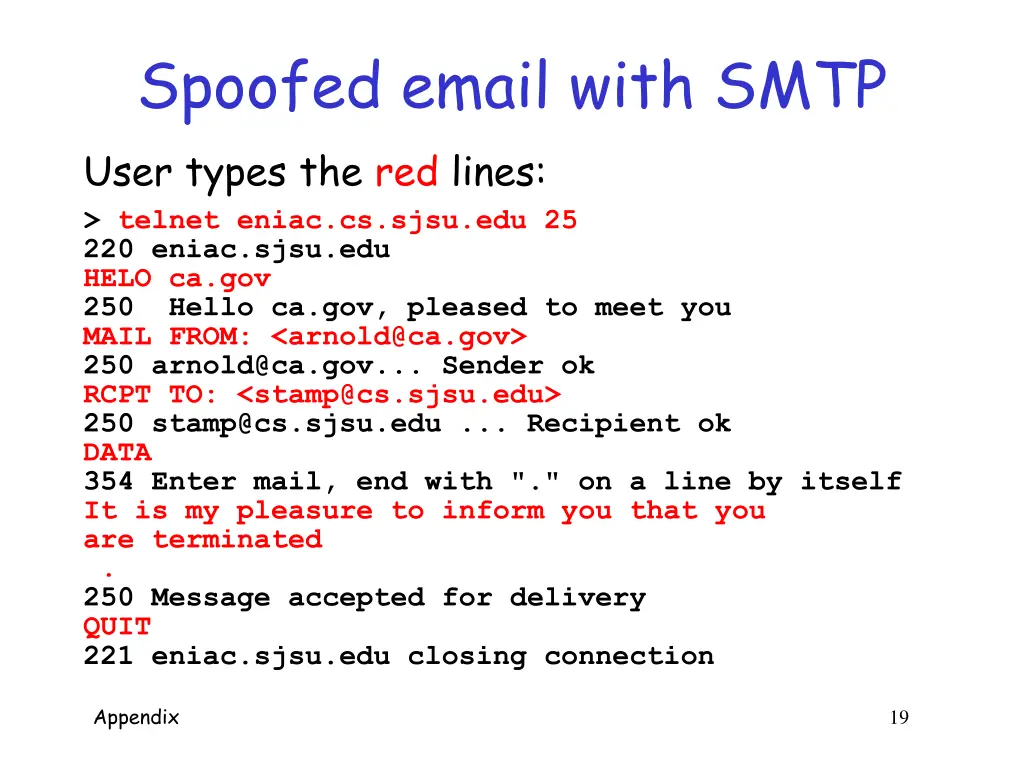 spoofed email with smtp user types the red lines
