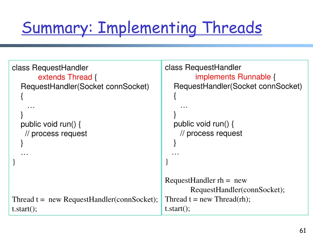 summary implementing threads