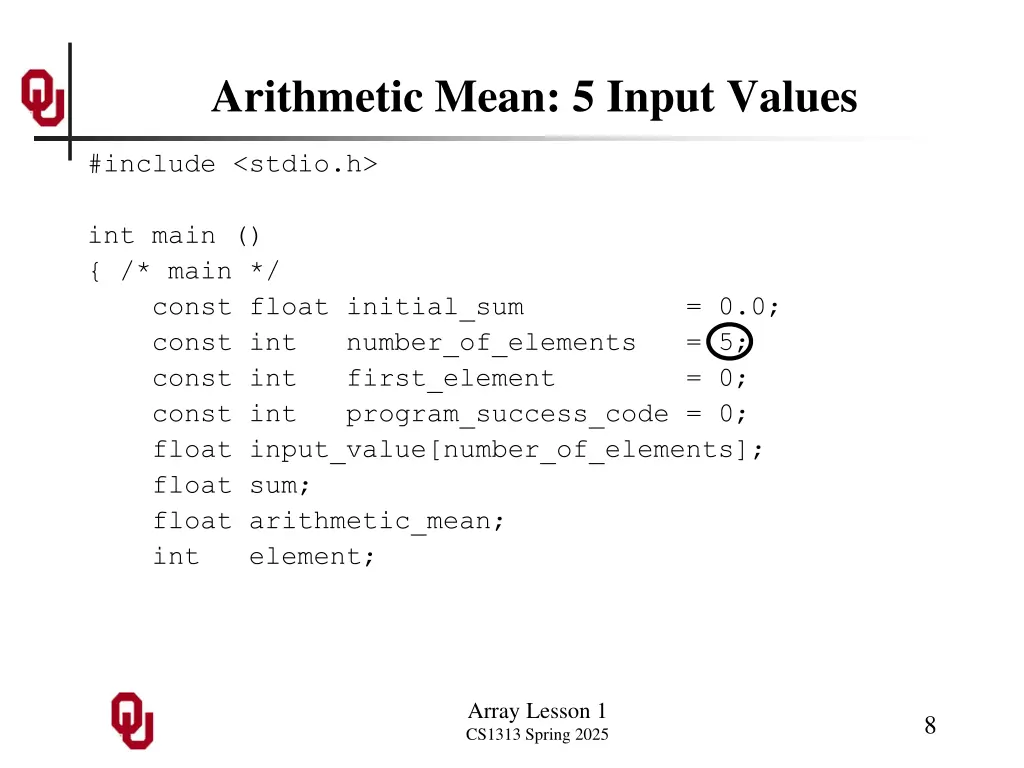 arithmetic mean 5 input values