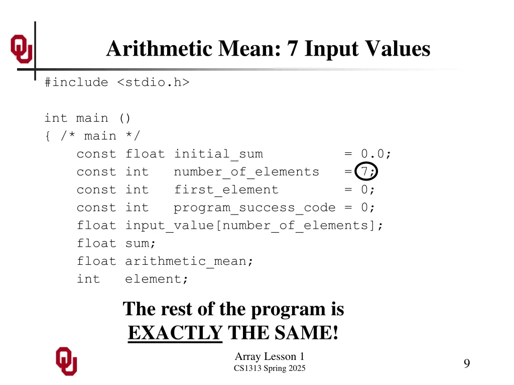 arithmetic mean 7 input values