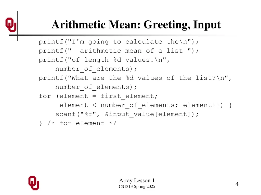 arithmetic mean greeting input