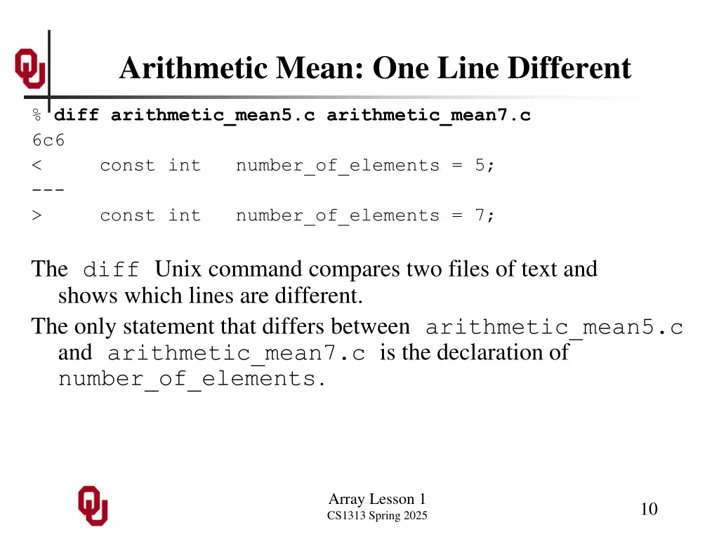 arithmetic mean one line different