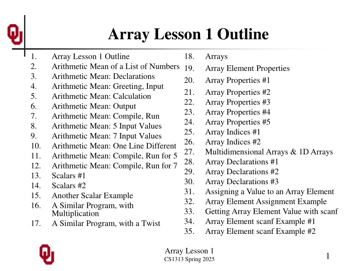 array lesson 1 outline