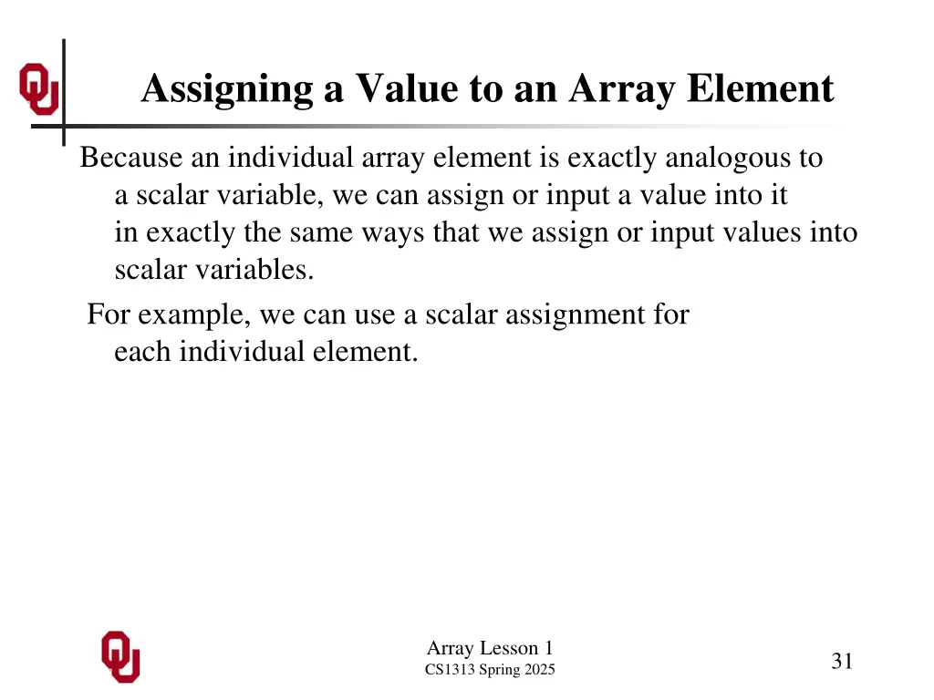 assigning a value to an array element