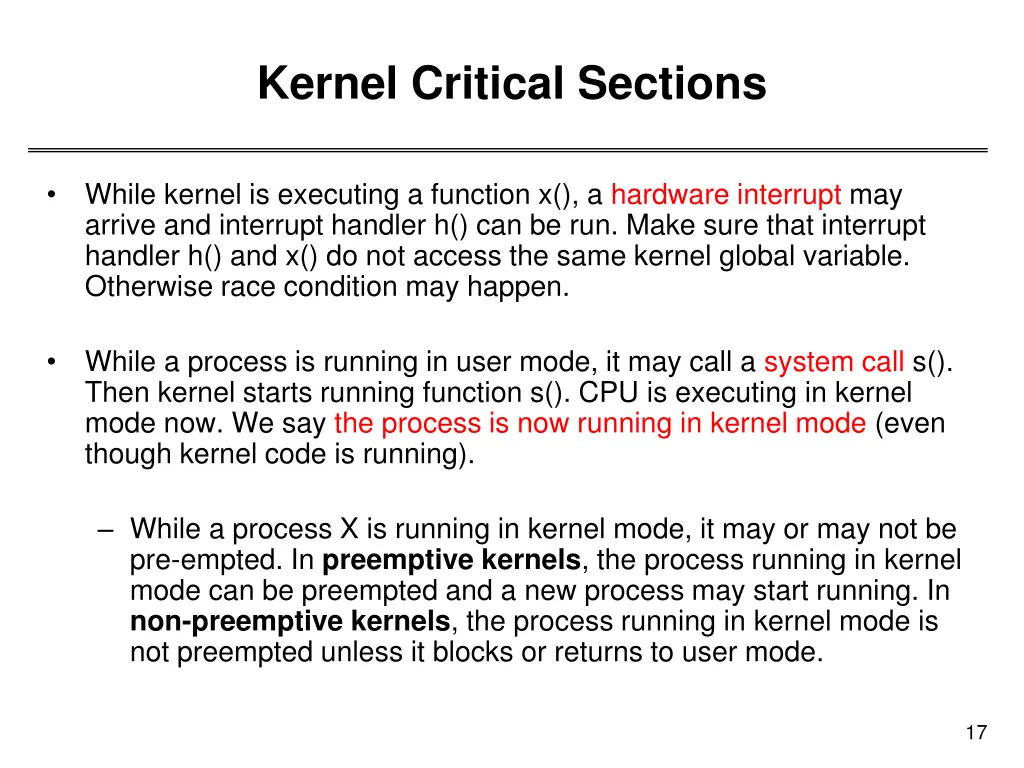 kernel critical sections