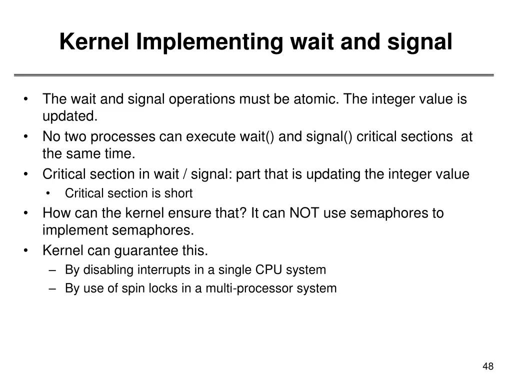 kernel implementing wait and signal