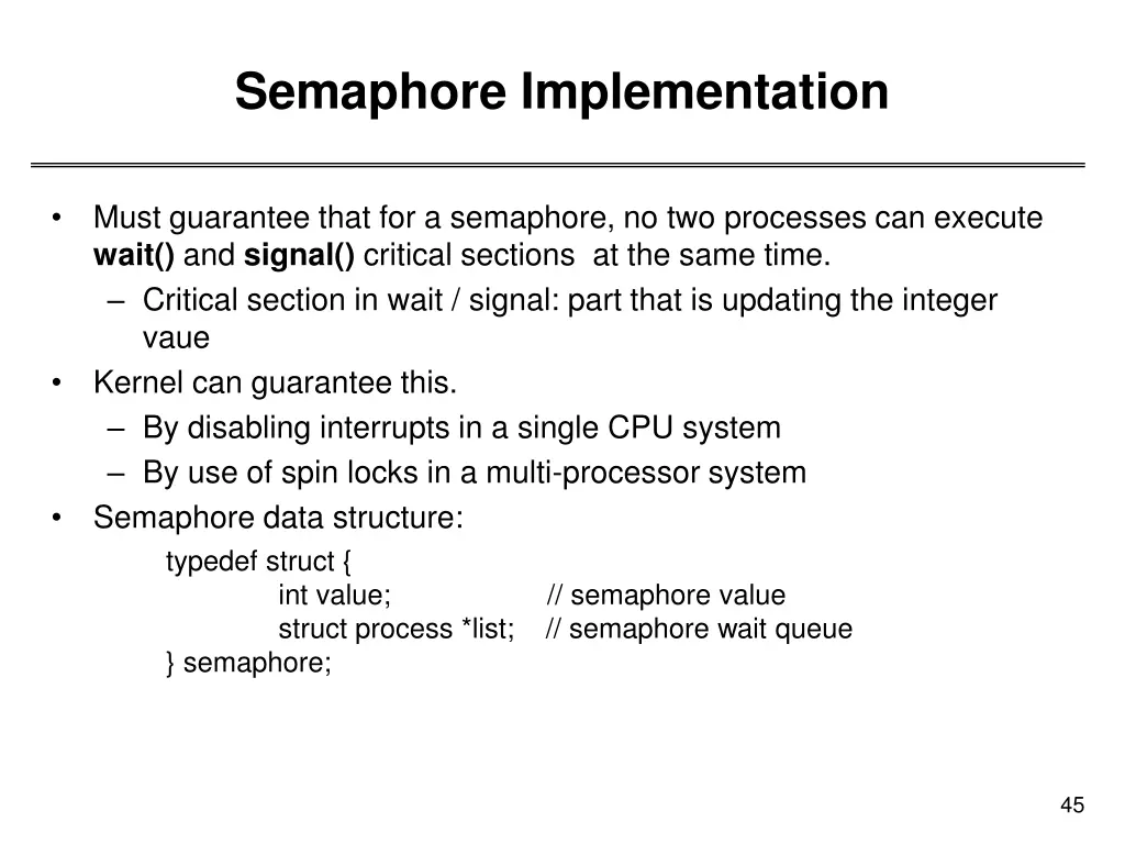 semaphore implementation