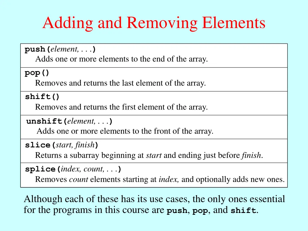 adding and removing elements