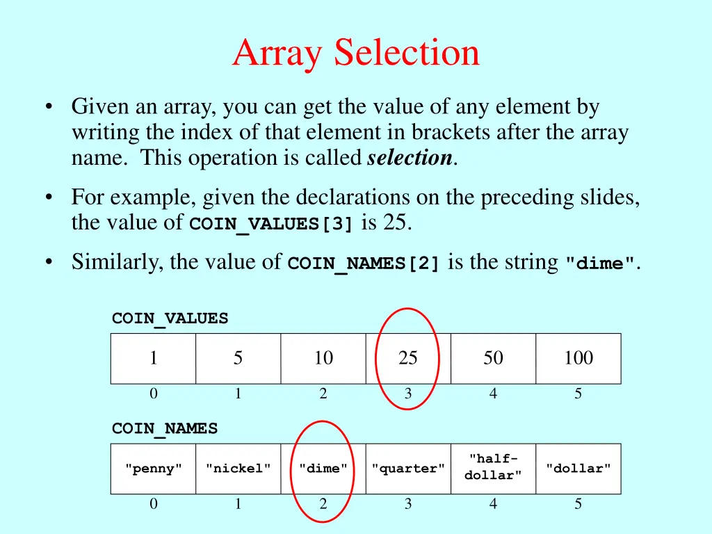 array selection