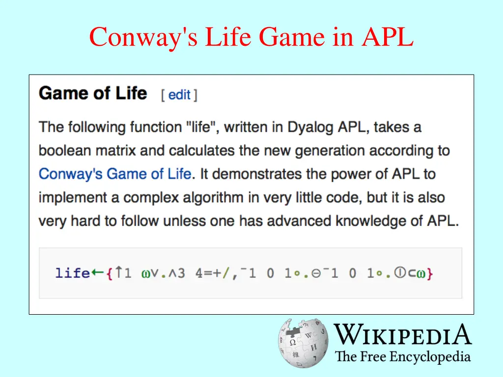 conway s life game in apl