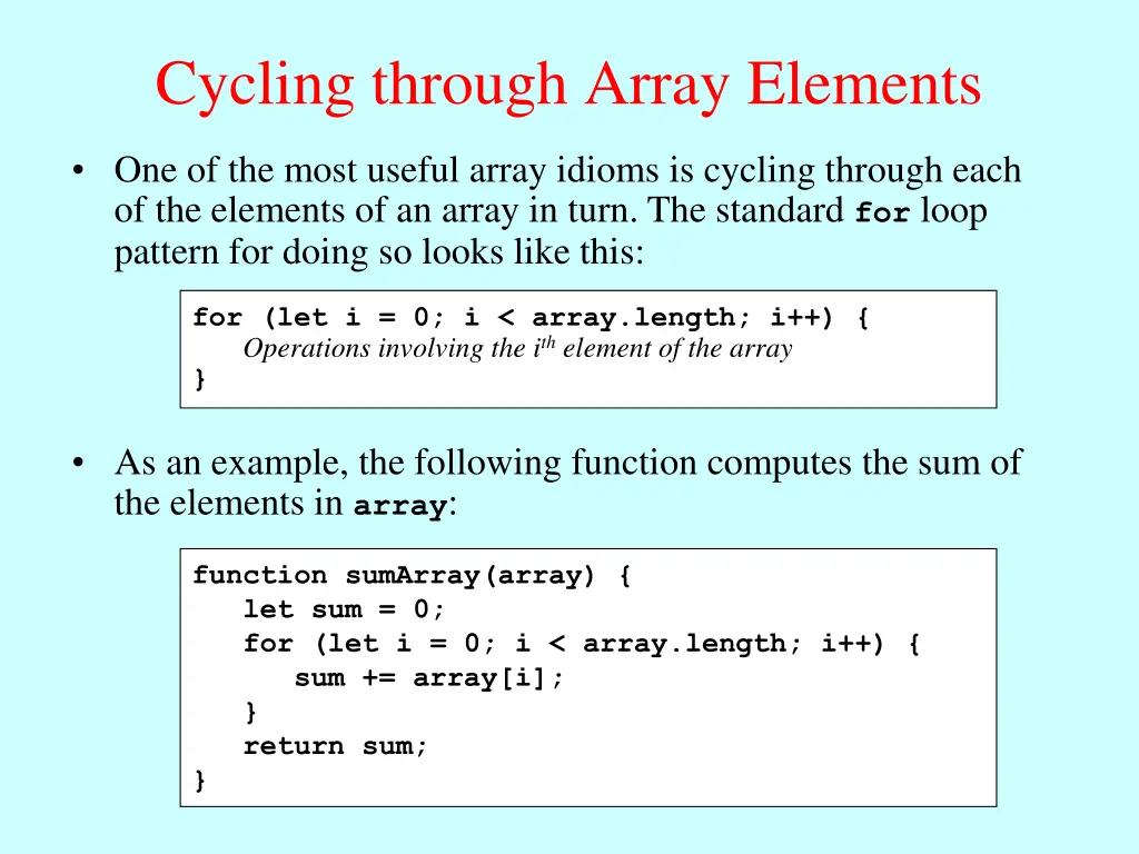 cycling through array elements
