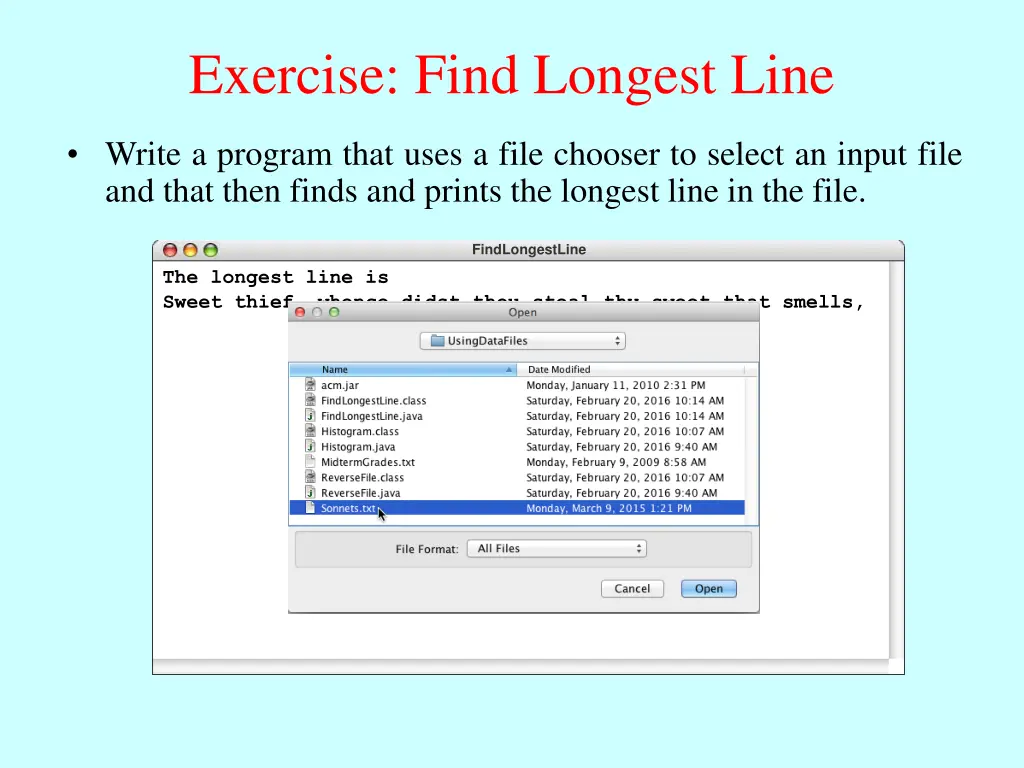 exercise find longest line
