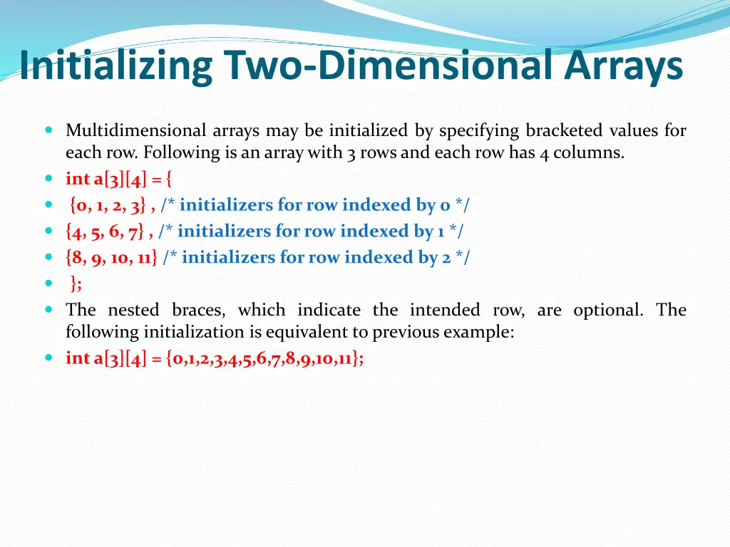 initializing two dimensional arrays
