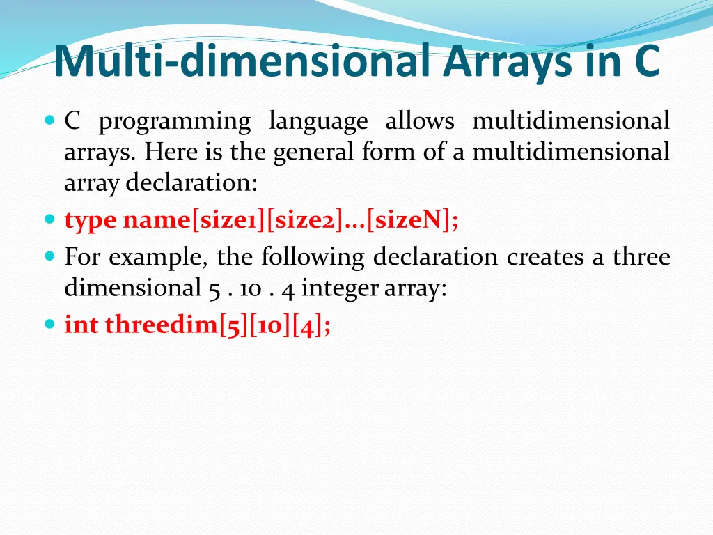multi dimensional arrays in c