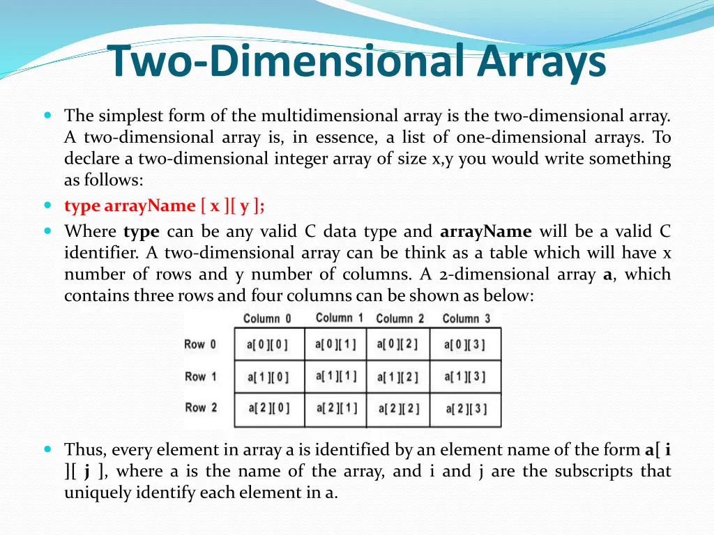 two dimensional arrays