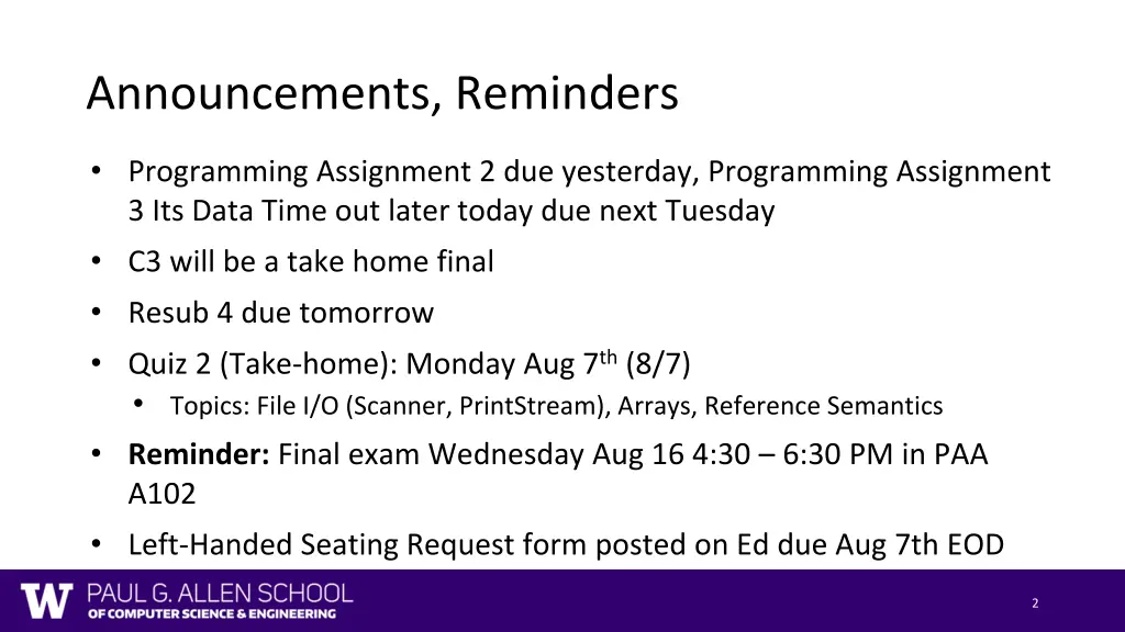 announcements reminders