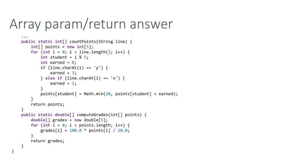 array param return answer 1