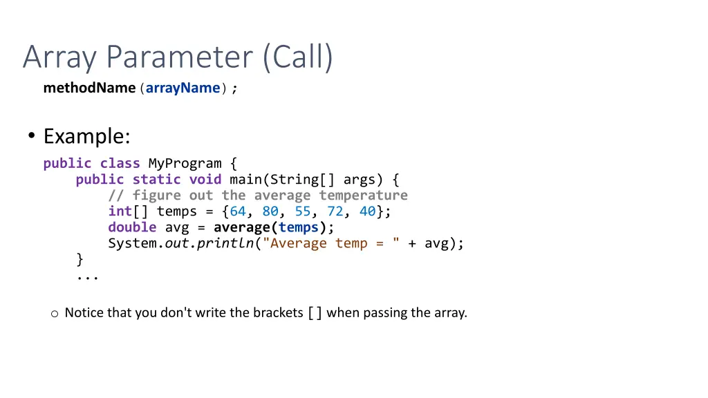 array parameter call methodname arrayname