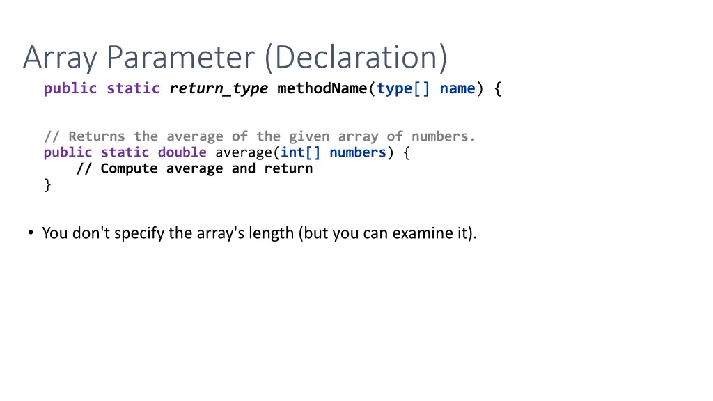 array parameter declaration public static return