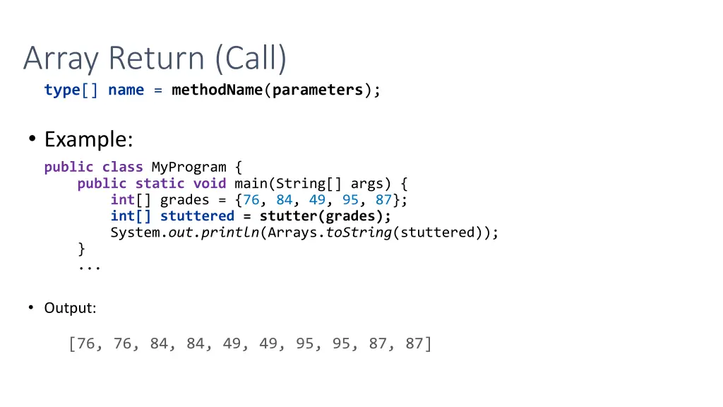 array return call type name methodname parameters