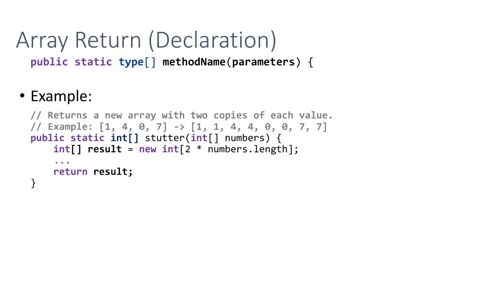 array return declaration public static type