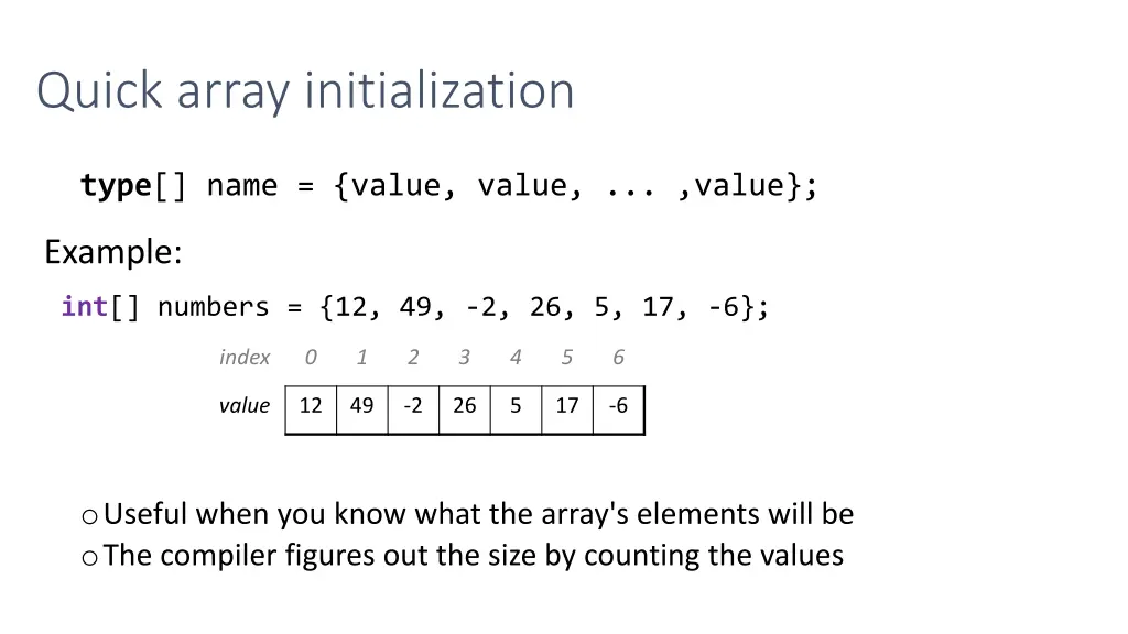 quick array initialization