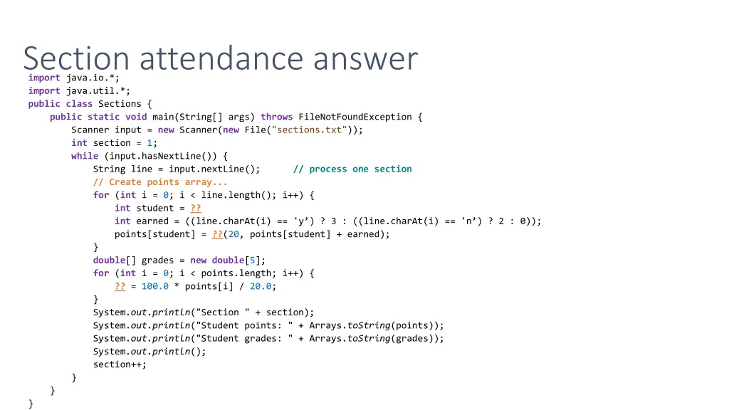 section attendance answer import java io import