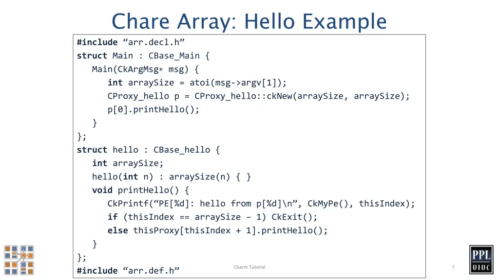 chare array hello example include arr decl