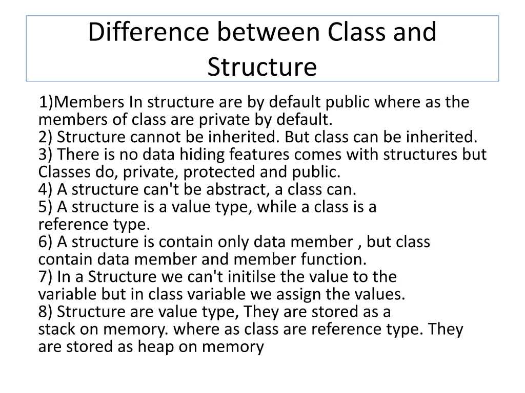 difference between class and structure