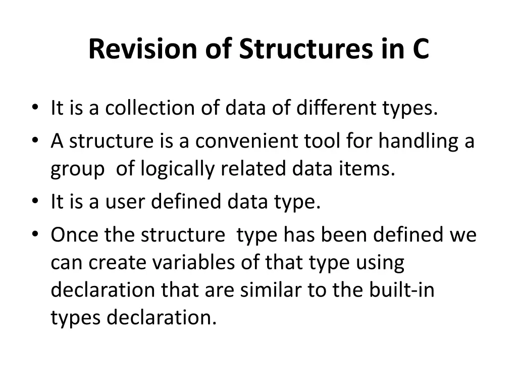 revision of structures in c