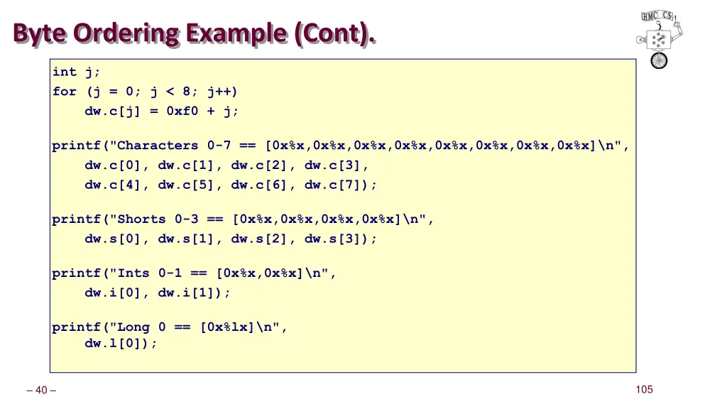 byte ordering example cont