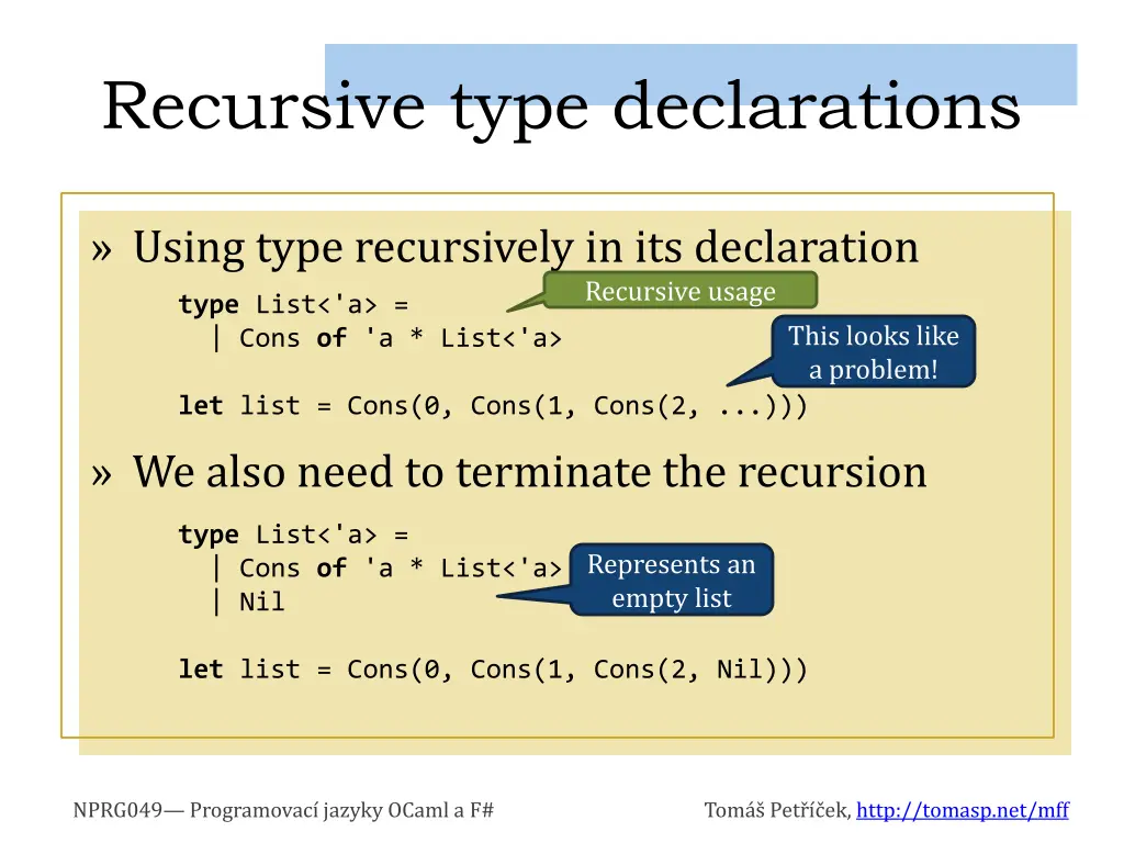 recursive type declarations