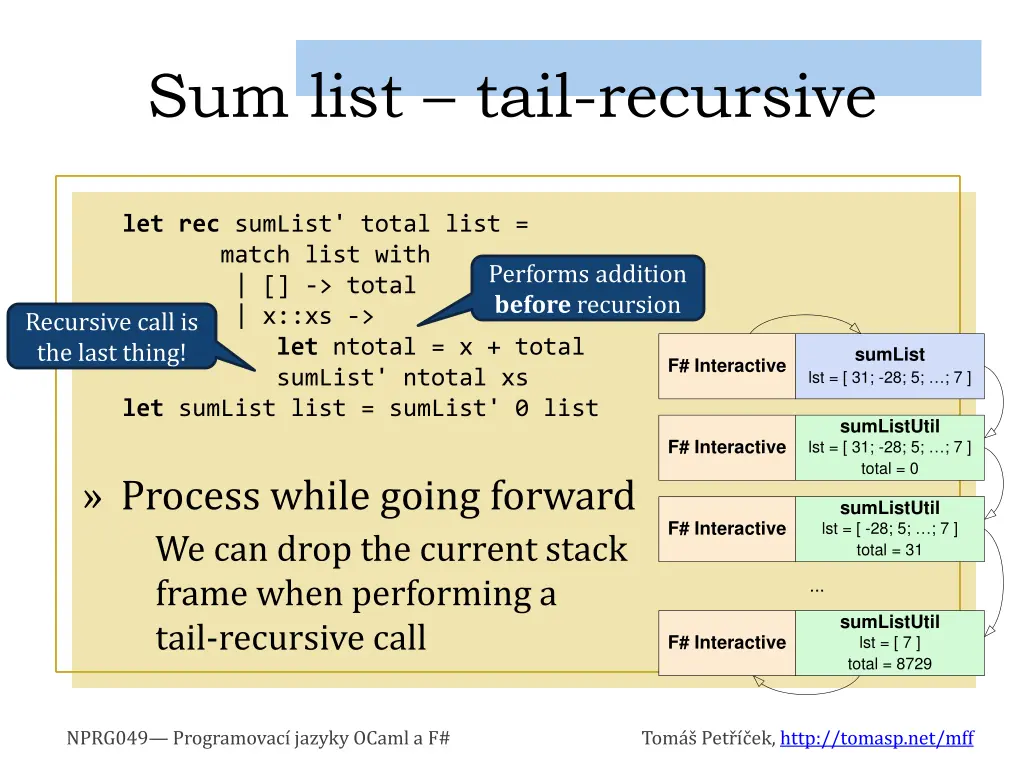 sum list tail recursive