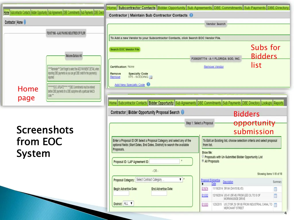 subs for bidders list