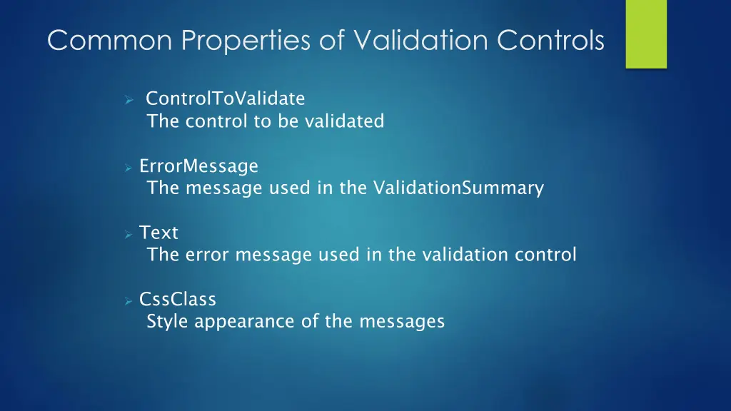 common properties of validation controls