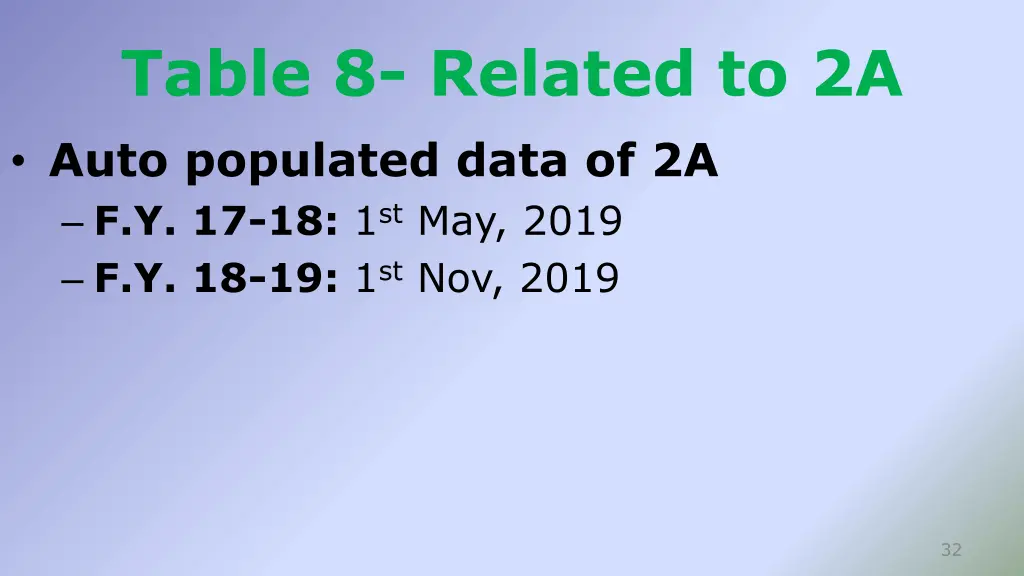 table 8 related to 2a auto populated data