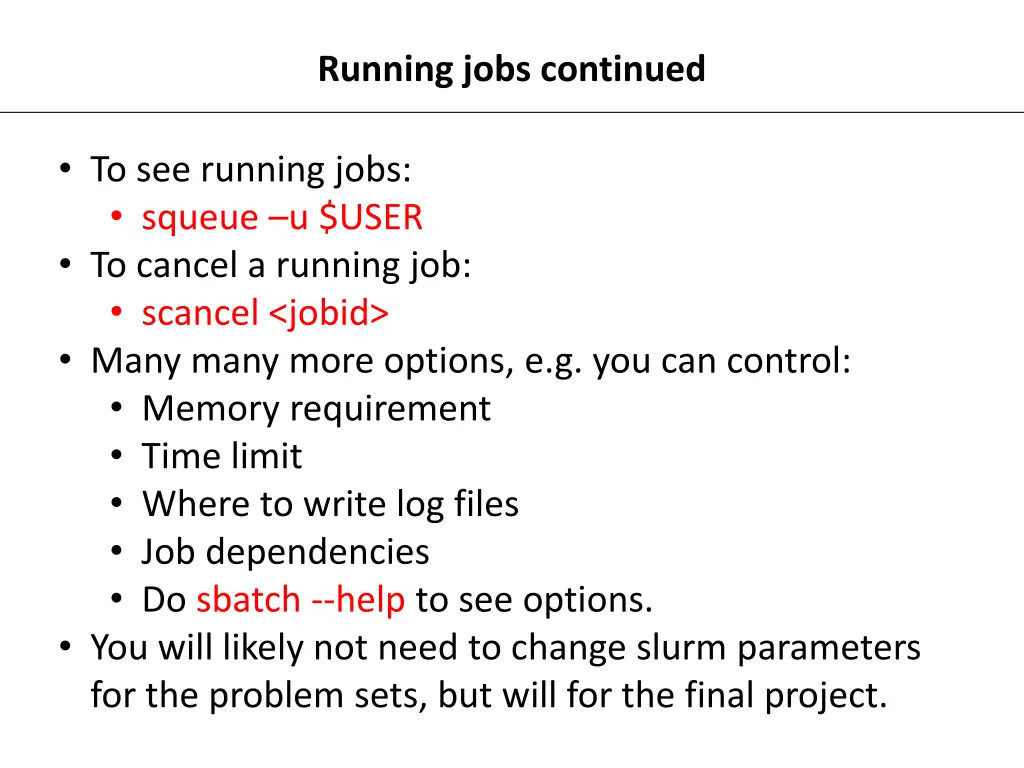 running jobs continued