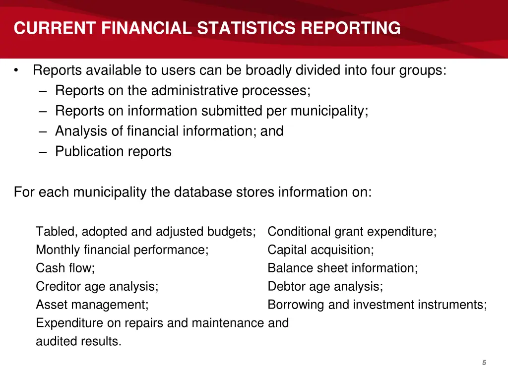 current financial statistics reporting 2