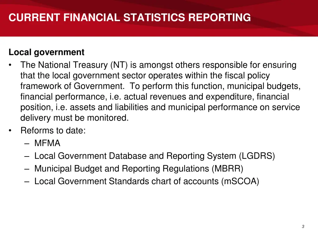 current financial statistics reporting