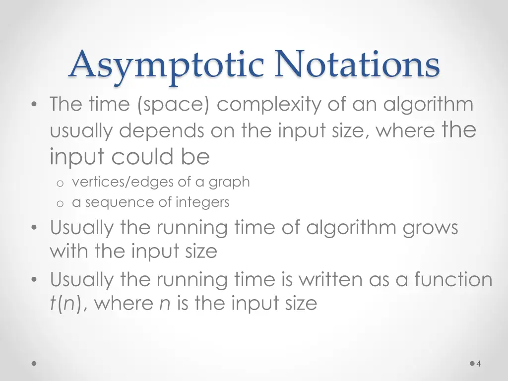 asymptotic notations the time space complexity