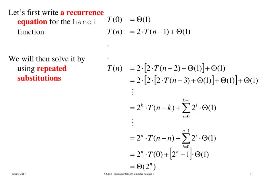 let s first write a recurrence equation