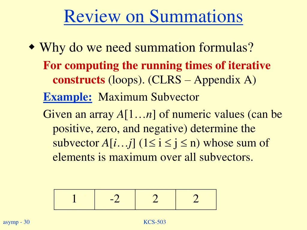 review on summations