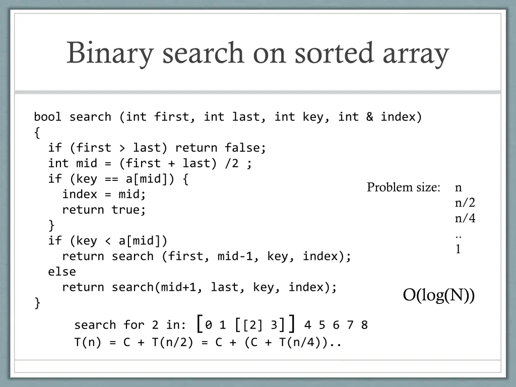 binary search on sorted array