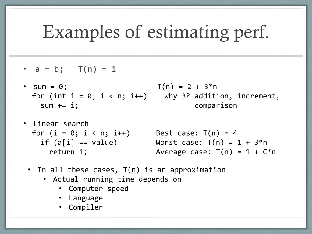 examples of estimating perf