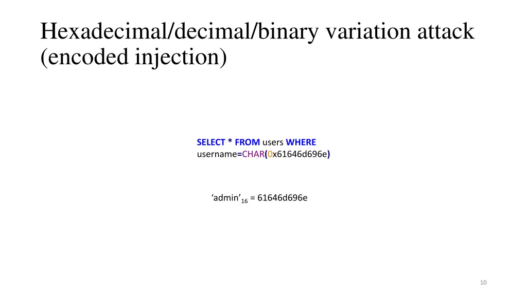 hexadecimal decimal binary variation attack