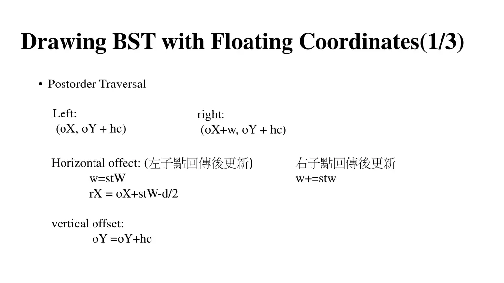 drawing bst with floating coordinates 1 3